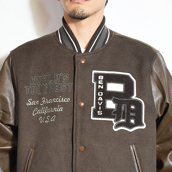 BEN DAVIS ベンデイビス BD STADIUM JACKET -BROWN- メンズ ジャケット スタジャン アワードジャケット フェイクメルトン atfjkt