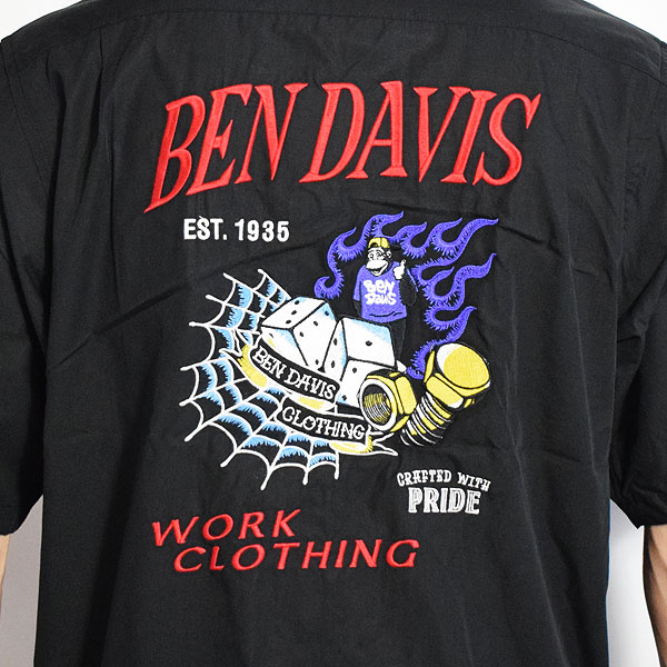 BEN DAVIS ベンデイビス SPIDERWEB O/C SHIRT -BLACK- メンズ シャツ 半袖 オープンカラーシャツ ストリート atftps
