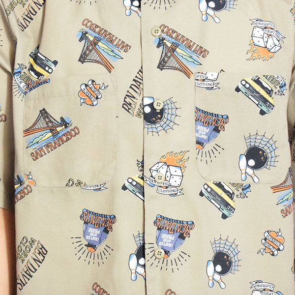 BEN DAVIS ベンデイビス INKED S/S SHIRT -BEIGE- メンズ シャツ 半袖 総柄シャツ ストリート atftps