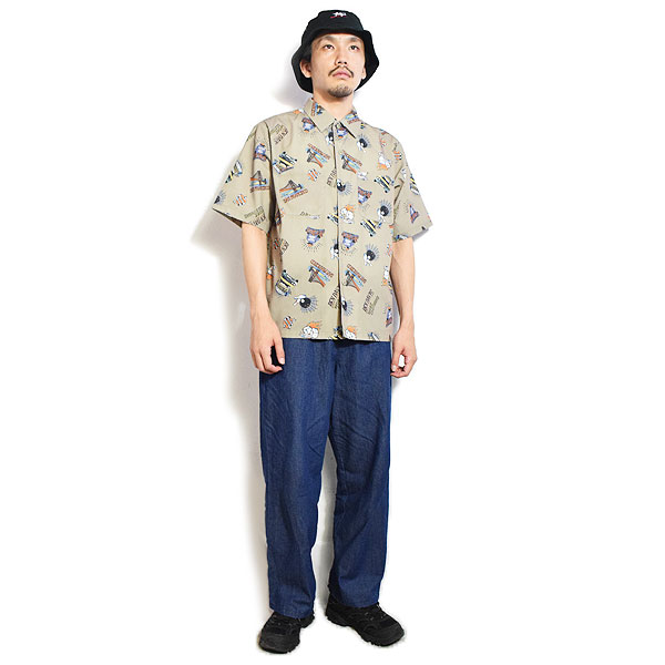 BEN DAVIS ベンデイビス INKED S/S SHIRT -BEIGE- メンズ シャツ 半袖 総柄シャツ ストリート atftps