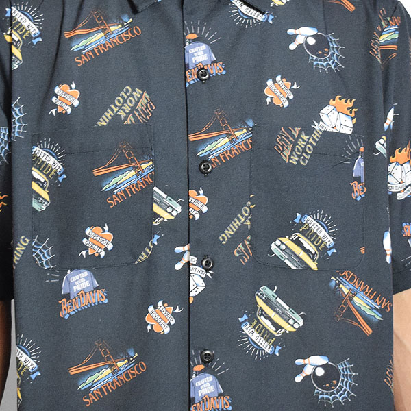 BEN DAVIS ベンデイビス INKED S/S SHIRT -BLACK- メンズ シャツ 半袖 総柄シャツ ストリート atftps