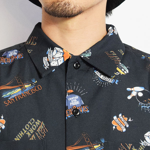 BEN DAVIS ベンデイビス INKED S/S SHIRT -BLACK- メンズ シャツ 半袖 総柄シャツ ストリート atftps