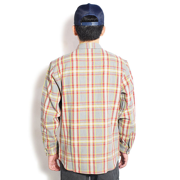 BIG MIKE ビッグマイク HEAVY FLANNEL SHIRTS -GRAY×YLW×RED- メンズ シャツ 長袖 チェックシャツ ネルシャツ 送料無料 atftps_2