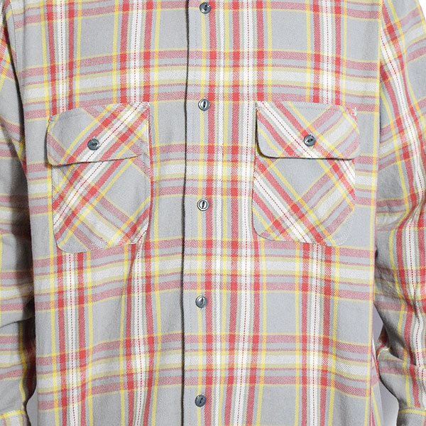 BIG MIKE ビッグマイク HEAVY FLANNEL SHIRTS -GRAY×YLW×RED- メンズ シャツ 長袖 チェックシャツ ネルシャツ 送料無料 atftps_3