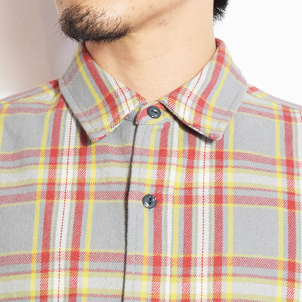 BIG MIKE ビッグマイク HEAVY FLANNEL SHIRTS -GRAY×YLW×RED- メンズ シャツ 長袖 チェックシャツ ネルシャツ 送料無料 atftps_4