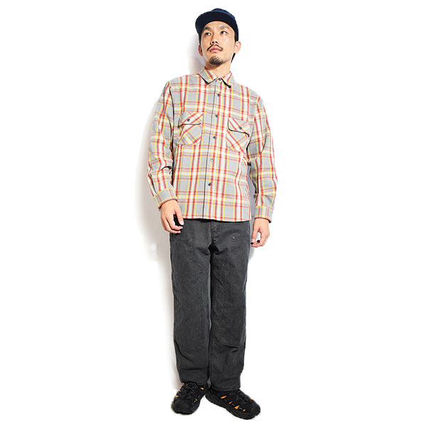 BIG MIKE ビッグマイク HEAVY FLANNEL SHIRTS -GRAY×YLW×RED- メンズ シャツ 長袖 チェックシャツ ネルシャツ 送料無料 atftps_5