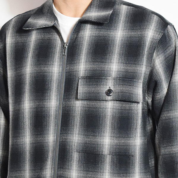 BIG MIKE ビッグマイク HEAVY FLANNEL ZIP SHIRT JACKET -BLACK×OFF- メンズ ジャケット シャツジャケット atfjkt