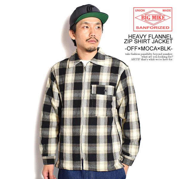 BIG MIKE ビッグマイク HEAVY FLANNEL ZIP SHIRT JACKET -OFF×MOCA×BLK- メンズ ジャケット シャツジャケット atfjkt