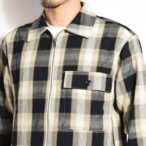 BIG MIKE ビッグマイク HEAVY FLANNEL ZIP SHIRT JACKET -OFF×MOCA×BLK- メンズ ジャケット シャツジャケット atfjkt