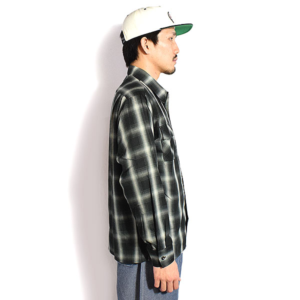 BIG MIKE ビッグマイク RAYON MIX OMBRE SLIT L/S SHIRTS -BLK×WHT- メンズ シャツ 長袖 チェックシャツ レーヨンシャツ atftps_1