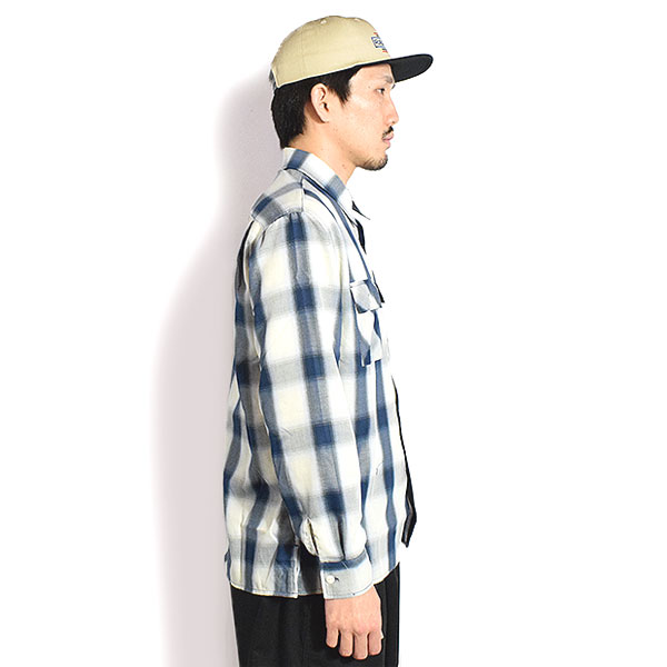 BIG MIKE ビッグマイク RAYON MIX OMBRE SLIT L/S SHIRTS -WHT×BLU- メンズ シャツ 長袖 チェックシャツ レーヨンシャツ atftps_1