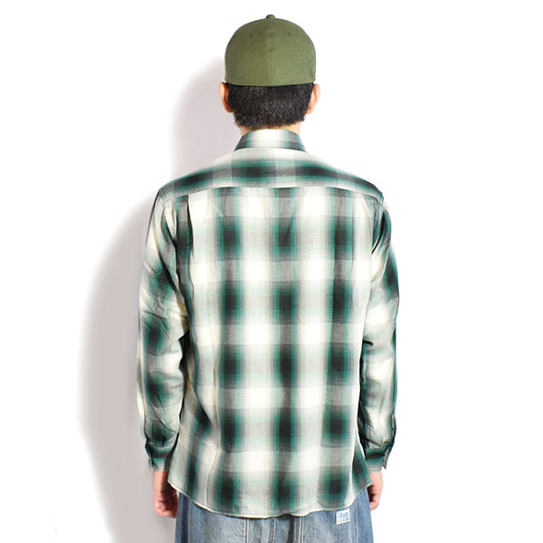 BIG MIKE ビッグマイク RAYON MIX OMBRE SLIT L/S SHIRTS -WHT×GRN×BLK- シャツ 長袖 チェックシャツ レーヨンシャツ atftps_2