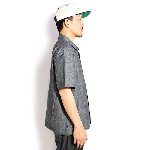 BIG MIKE ビッグマイク CHAMBRAY OPEN S/S SHIRTS -BLACK- シャツ 半袖 シャンブレーシャツ 送料無料 ストリート atftps_1