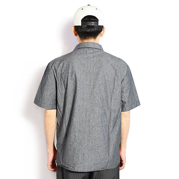 BIG MIKE ビッグマイク CHAMBRAY OPEN S/S SHIRTS -BLACK- シャツ 半袖 シャンブレーシャツ 送料無料 ストリート atftps_2