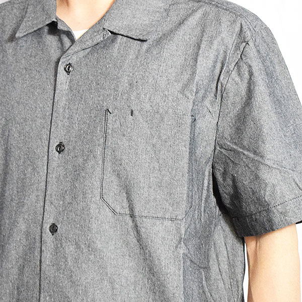 BIG MIKE ビッグマイク CHAMBRAY OPEN S/S SHIRTS -BLACK- シャツ 半袖 シャンブレーシャツ 送料無料 ストリート atftps_3