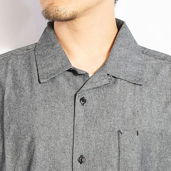 BIG MIKE ビッグマイク CHAMBRAY OPEN S/S SHIRTS -BLACK- シャツ 半袖 シャンブレーシャツ 送料無料 ストリート atftps_4