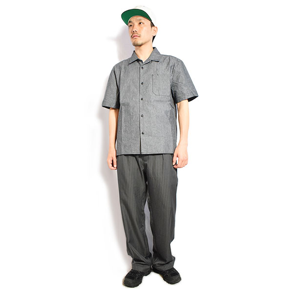 BIG MIKE ビッグマイク CHAMBRAY OPEN S/S SHIRTS -BLACK- シャツ 半袖 シャンブレーシャツ 送料無料 ストリート atftps_5