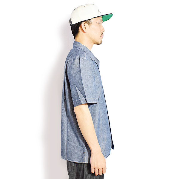 BIG MIKE ビッグマイク CHAMBRAY OPEN S/S SHIRTS -D.INDIGO- シャツ 半袖 シャンブレーシャツ 送料無料 ストリート atftps_1