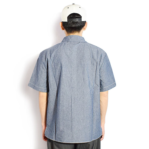 BIG MIKE ビッグマイク CHAMBRAY OPEN S/S SHIRTS -D.INDIGO- シャツ 半袖 シャンブレーシャツ 送料無料 ストリート atftps_2