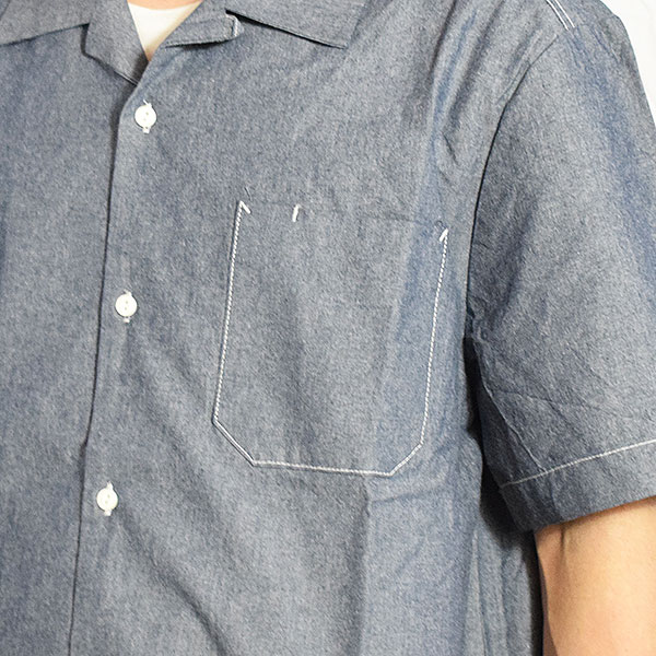 BIG MIKE ビッグマイク CHAMBRAY OPEN S/S SHIRTS -D.INDIGO- シャツ 半袖 シャンブレーシャツ 送料無料 ストリート atftps_3