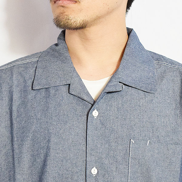 BIG MIKE ビッグマイク CHAMBRAY OPEN S/S SHIRTS -D.INDIGO- シャツ 半袖 シャンブレーシャツ 送料無料 ストリート atftps_4