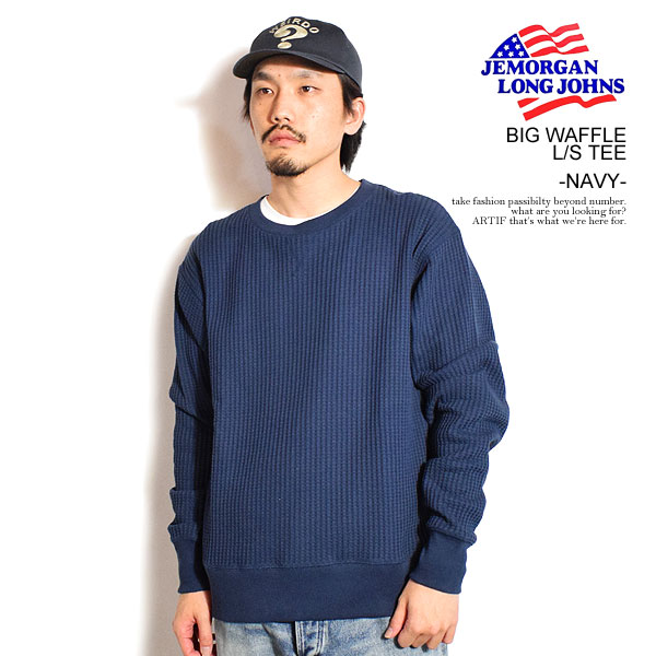 JEMORGAN LONG JOHNS ジェーイーモーガンロングジョーンズ ビッグワッフル L/S TEE -NAVY- メンズ Tシャツ 長袖 atftps