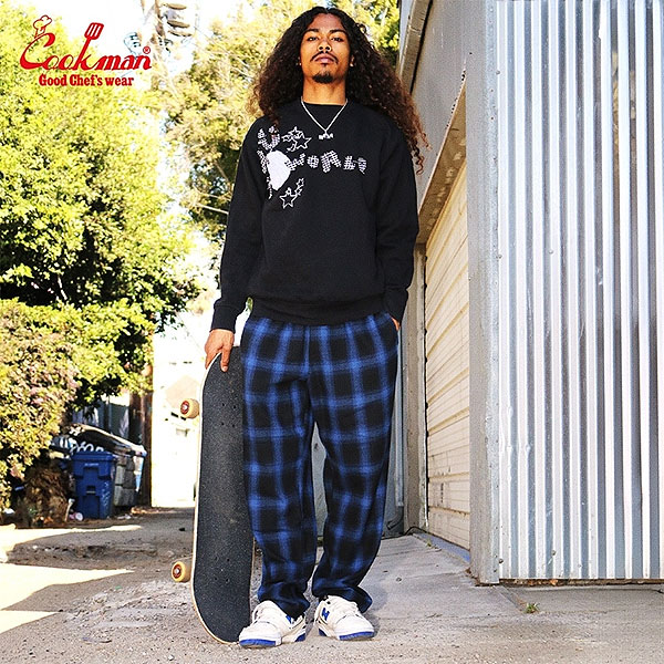 COOKMAN クックマン Chef Pants Tweed Ombre Check Blue -BLUE- メンズ パンツ シェフパンツ atfpts