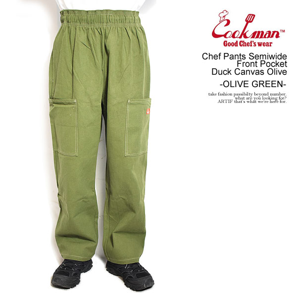 COOKMAN クックマン Chef Pants Semiwide Front Pocket Duck Canvas Olive -OLIVE GREEN- メンズ シェフパンツ atfpts