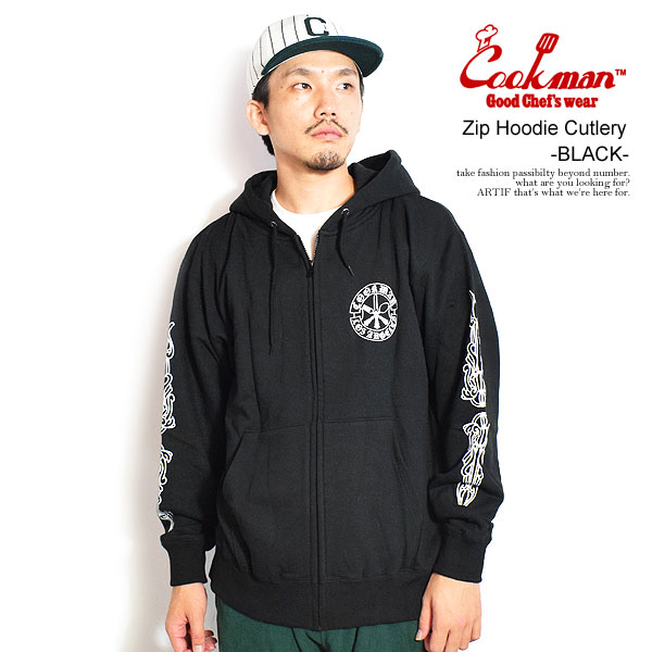 COOKMAN クックマン Zip Hoodie Cutlery -BLACK- メンズ パーカー ジップパーカー スウェット 裏パイル 送料無料 ストリート atftps