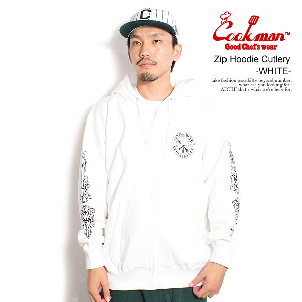 COOKMAN クックマン Zip Hoodie Cutlery -WHITE- メンズ パーカー ジップパーカー スウェット 裏パイル 送料無料 ストリート atftps