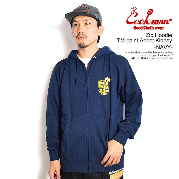 COOKMAN クックマン Zip Hoodie TM paint Abbot Kinney -NAVY- パーカー ジップパーカー スウェット 裏パイル 送料無料 atftps