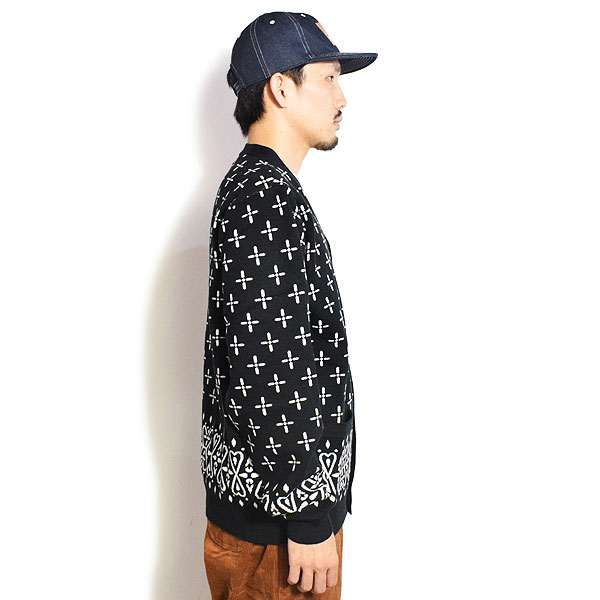 COOKMAN クックマン Knitted Cardigan Bandanna Cross Black -BLACK- メンズ カーディガン ニット バンダナクロス柄 atftps