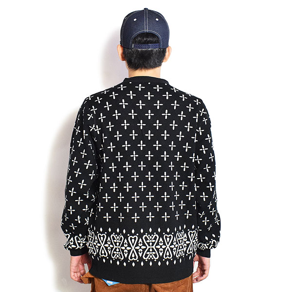 COOKMAN クックマン Knitted Cardigan Bandanna Cross Black -BLACK- メンズ カーディガン ニット バンダナクロス柄 atftps