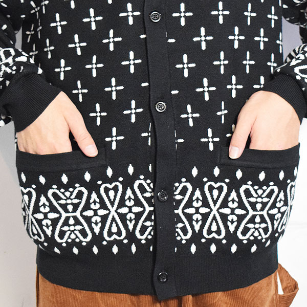 COOKMAN クックマン Knitted Cardigan Bandanna Cross Black -BLACK- メンズ カーディガン ニット バンダナクロス柄 atftps