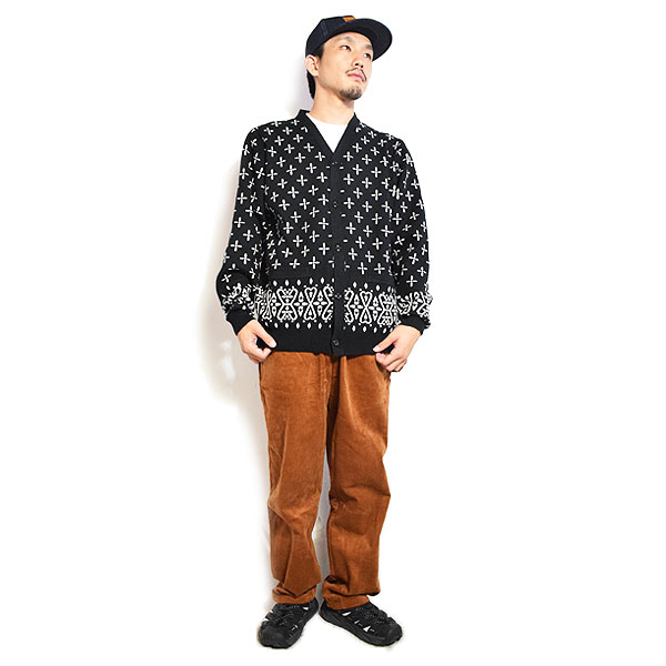 COOKMAN クックマン Knitted Cardigan Bandanna Cross Black -BLACK- メンズ カーディガン ニット バンダナクロス柄 atftps