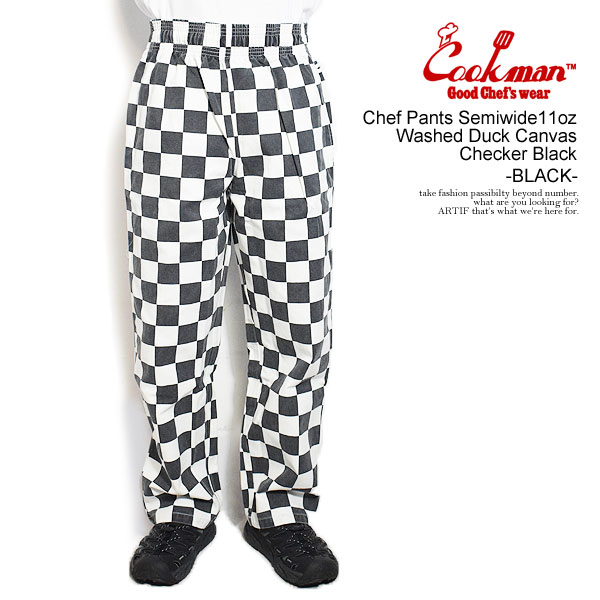 COOKMAN クックマン Chef Pants Semiwide11oz Washed Duck Canvas Checker Black -BLACK- パンツ シェフパンツ atfpts