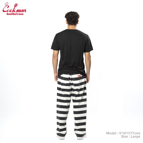 COOKMAN クックマン Chef Pants Semiwide11oz Washed Duck Canvas Border -BLACK- パンツ シェフパンツ セミワイド atfpts