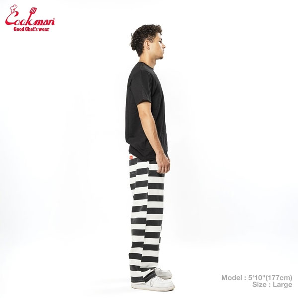 COOKMAN クックマン Chef Pants Semiwide11oz Washed Duck Canvas Border -BLACK- パンツ シェフパンツ セミワイド atfpts