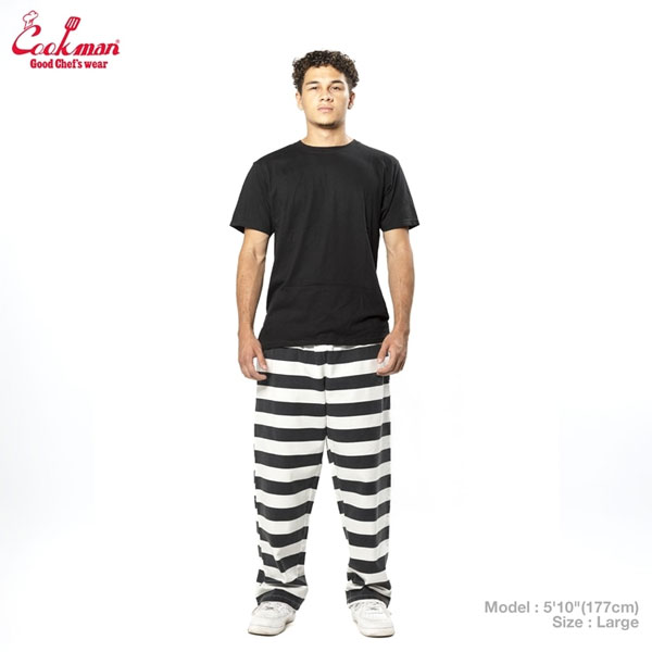 COOKMAN クックマン Chef Pants Semiwide11oz Washed Duck Canvas Border -BLACK- パンツ シェフパンツ セミワイド atfpts