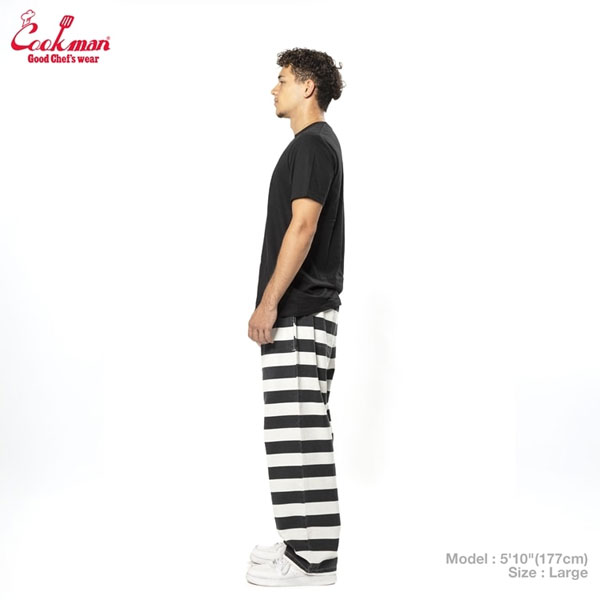 COOKMAN クックマン Chef Pants Semiwide11oz Washed Duck Canvas Border -BLACK- パンツ シェフパンツ セミワイド atfpts
