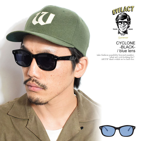 EVILACT EYEWEAR イーブルアクト アイウェア CYCLONE -BLACK- / blue lens メンズ サングラス バイカーシェード atfacc