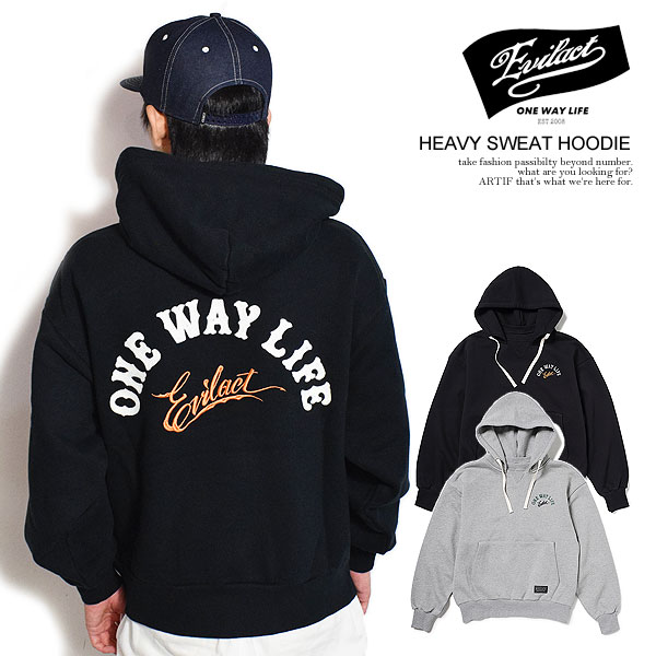 EVILACT イーブルアクト HEAVY SWEAT HOODIE メンズ パーカー プルオーバー ヘビーウェイト 裏毛 バイカー 送料無料 atftps
