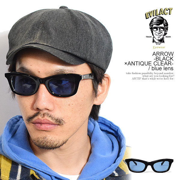 EVILACT EYEWEAR イーブルアクト アイウェア ARROW -BLACK×ANTIQUE CLEAR- / blue lens サングラス バイカーシェード atfacc