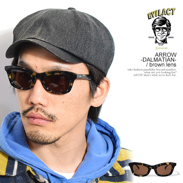 EVILACT EYEWEAR イーブルアクト アイウェア ARROW -DALMATIAN- / brown lens メンズ 黒眼鏡 バイカーシェード atfacc