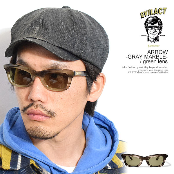 EVILACT EYEWEAR イーブルアクト アイウェア ARROW -GRAY MARBLE- / green lens メンズ サングラス バイカーシェード atfacc