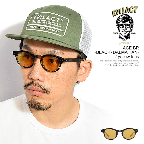 EVILACT EYEWEAR イーブルアクト アイウェア ACE BR -BLACK×DALMATIAN- / yellow lens メンズ サングラス バイカーシェード atfacc