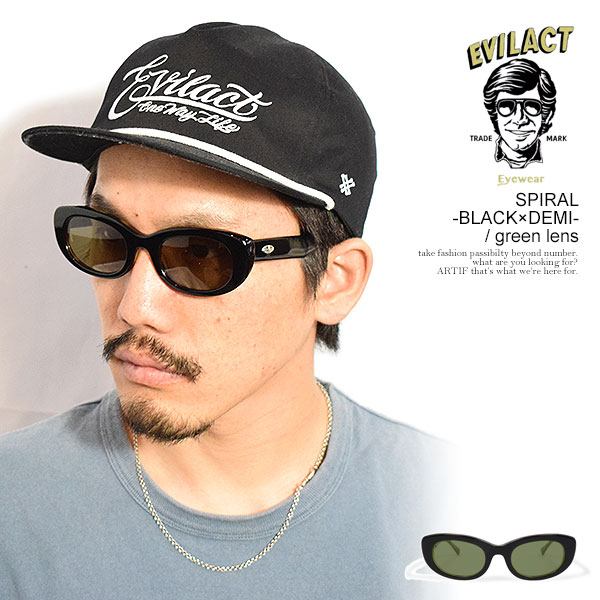 EVILACT EYEWEAR イーブルアクト アイウェア SPIRAL -BLACK×DEMI- / green lens メンズ サングラス バイカーシェード atfacc