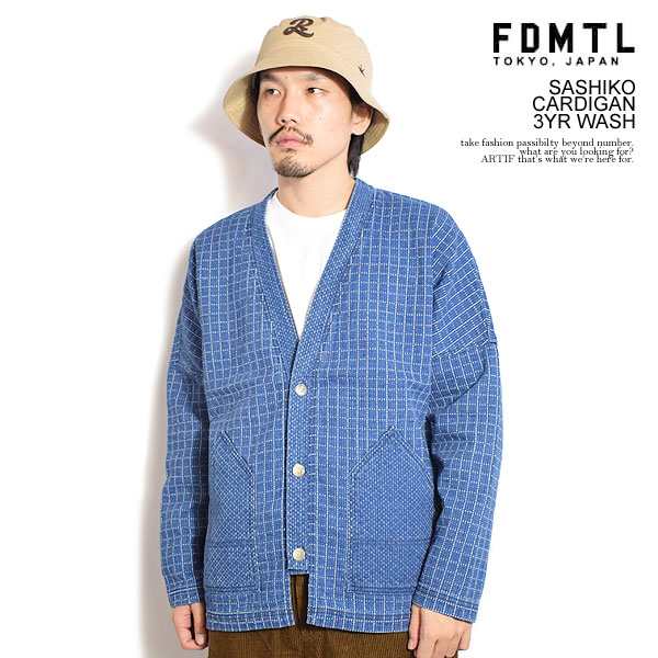 FDMTL ファンダメンタル SASHIKO CARDIGAN 3YR WASH メンズ カーディガン インディゴ atftps