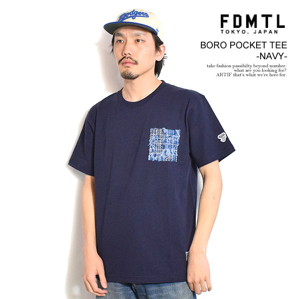 FDMTL ファンダメンタル BORO POCKET TEE -NAVY- メンズ Tシャツ 半袖Tシャツ 襤褸 ポケットTシャツ 送料無料 atftps