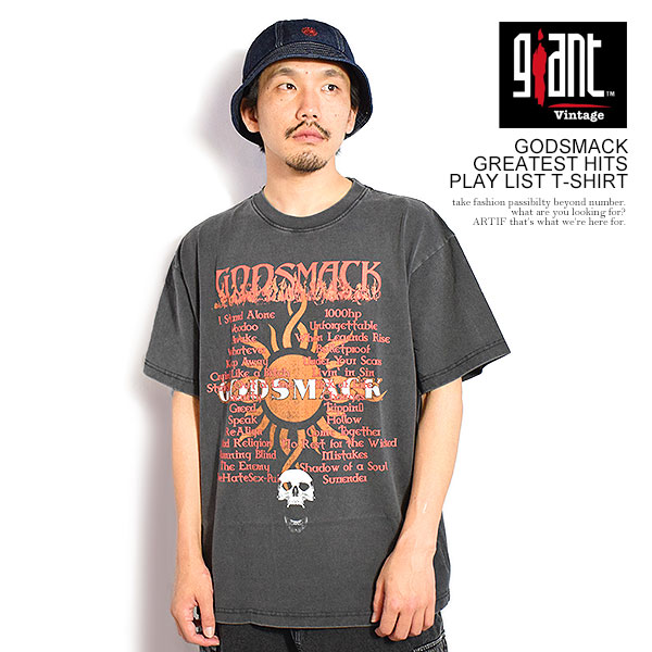 GIANT VINTAGE ジャイアント ヴィンテージ GODSMACK, GREATEST HITS PLAY LIST T-SHIRT Tシャツ 半袖 ヘビーオンス バンT atftps